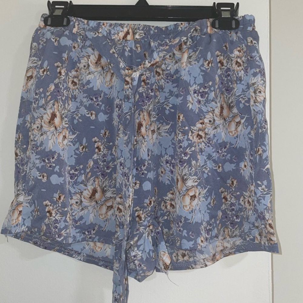 High Waist Blue and Gray Summer Shorts w/ drawstring
